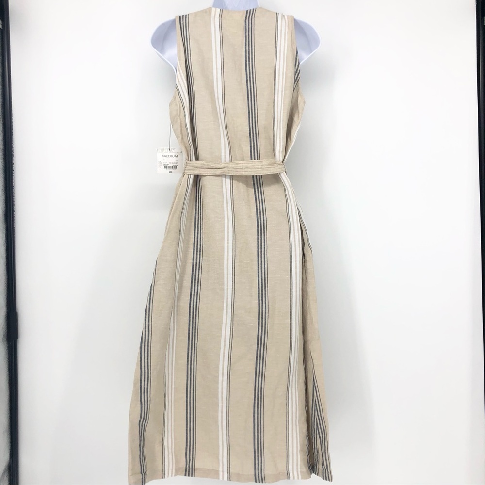 Liz Claiborne Medium Linen Sleeveless Tan/Khaki & Blue Striped Button Maxi Dress - Picture 7 of 7